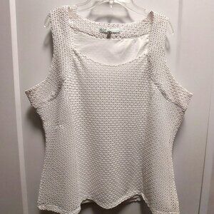 CLEO PETITES Women's White Open Weave Lined Sleeveless Shell/Tank Top - Large